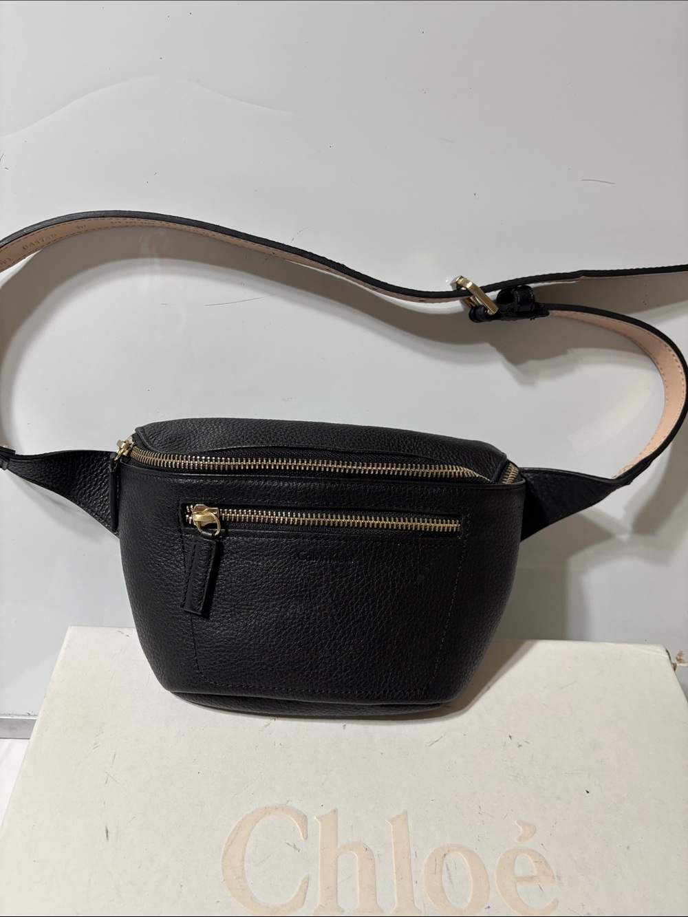 Calvin Klein Black Pebbled Leather womes Belt Bag with front zipper. Like new! - Picture 2 of 7